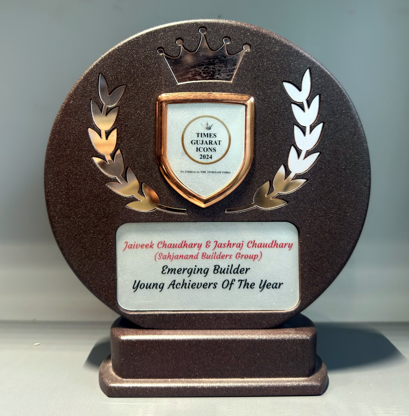Times Gujarat Icons 2024 trophy: Emerging Builder, Young Achievers of the Year, awarded to Jaiveek Chaudhary and Jashraj Chaudhary of Sahjanand Builders Group